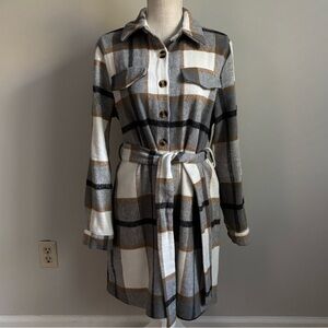 Long Sleeve Plaid Button Down Shirt Dress